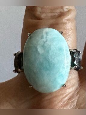Sterling Silver Aqua Blue Larimar & London Blue Topaz Ring. 9